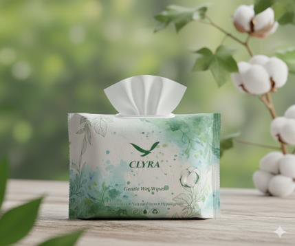 Clyra soft facial tissue pack beside cotton plant